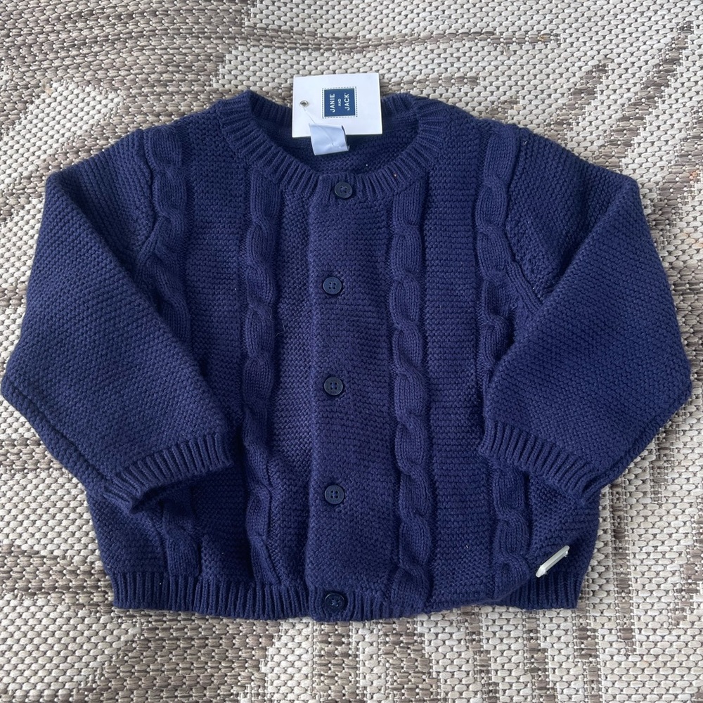 Janie & Jack 6/12m navy baby sweater knit buttons baby gift gender neutral NWT
